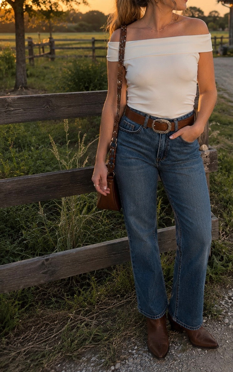 White Rose Drop Shoulder Top